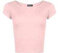 Womens Plain Crop Short Sleeve Top Round Neck Stretch Ladies Bra Vest - Pink - 12/14