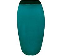 Womens Plain Elastic Waist Bodycon Stretch Ladies Pencil Midi Skirt - Teal - 8-10