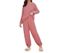 Women's Plain Flannel Pyjamas Large Size Set Pyjamas Winter Warm Women Top Casual Solid Color Pijamas Thick Warm Loungewear Loungewear Jacquard Sleepwear Long Sleeve Xxxxxl, Pink, 5XL