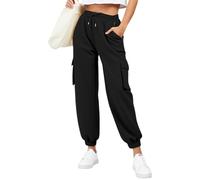 Women's Plain Gym Sport Jogger Sweatpants High Waisted Baggy Joggers Lounge Pants Long Training Jogging Pants with Elastic Waistband Yoga Trouser Tapered Leg and Drawstring Joggers for Workout Black