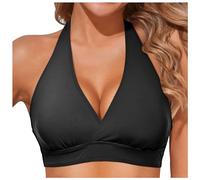 Women's Plain Halter Tie Neck Bikini Top UK Sexy Triangle Adjustable Strings Padded Swimwear Beach Bathing Suits Push Up Swim Top CropSwimming Tops Swimming Bra Beach Vacation Essentials Black