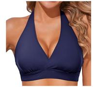 Women's Plain Halter Tie Neck Bikini Top UK Sexy Triangle Adjustable Strings Padded Swimwear Beach Bathing Suits Push Up Swim Top CropSwimming Tops Swimming Bra Beach Vacation Essentials Blue