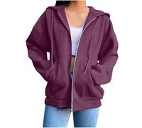 Womens Plain Hoodies Women Zip Up Long Sleeve Drawstring Loose Fit Sweatshirts Casual Fashion Warm Autumn Winter Travel Hoodie gym hoodie woman Purple M