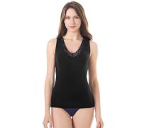 Womens Plain Lace Camisole with Premium Cotton Solid Vest V Neck Sleeveless Italian Design Ultra Soft (922-Black, L)