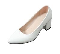 Women's Plain Leather Pointed Toe Block Heel Slip On Low Neckline Plus Size Dress Dress Shoes Heel for Dancing, Office, Dancing, Daily, Daily Wear, Spring Autumn, 01 White, 9 UK