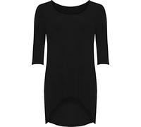 Womens Plain Long Sleeve Dip Hem Tops Ladies Scoop Neck Stretch Party Wear T Shirt Top (Black UK 14)