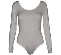 Womens Plain Long Sleeve Ladies Stretch Round Scoop Neckline Press Stud Popper Fastening Bodysuit Leotard T-Shirt Body Top Cream Size 12 - 14