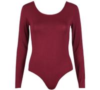Womens Plain Long Sleeve Ladies Stretch Round Scoop Neckline Press Stud Popper Fastening Bodysuit Leotard T-Shirt Body Top Burgundy Size 12 - 14