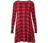 Womens Plain Long Sleeve Stretch Tunic Top Ladies Swing Mini Dress Flared Top (Red Tartan, 20)