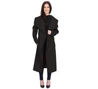 Womens Plain Long Sleeves Cape Belted Waterfall Duster Coat Black