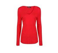 WICKEDFASHIONS123 Womens Long Sleeves Tunic Shirt Adults V Neck Slim Fit Top Ladies Casual Wear Plain Stretchy Basic Top Red/UK 8-10