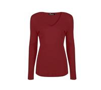 Womens Plain Long Sleeves Tunic Shirt Ladies V-Neck Slim Fit Basic Stretch Shirt Top Casual Wear Oversized Comfort Stretchy Fancy Dress Party Tee Top UK Plus Size 8-26 Wine