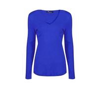 WICKEDFASHIONS123 Womens Long Sleeves Tunic Shirt Adults V Neck Slim Fit Top Ladies Casual Wear Plain Stretchy Basic Top Royal Blue/UK 20-22
