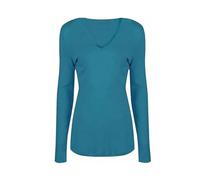 WICKEDFASHIONS123 Womens Long Sleeves Tunic Shirt Adults V Neck Slim Fit Top Ladies Casual Wear Plain Stretchy Basic Top Teal / UK16-18