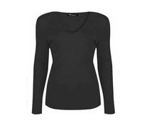 WICKEDFASHIONS123 Womens Long Sleeves Tunic Shirt Adults V Neck Slim Fit Top Ladies Casual Wear Plain Stretchy Basic Top Black / UK12-14