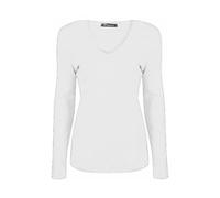 WICKEDFASHIONS123 Womens Long Sleeves Tunic Shirt Adults V Neck Slim Fit Top Ladies Casual Wear Plain Stretchy Basic Top White/UK 14-16