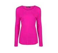 Womens Plain Long Sleeves Tunic Shirt Ladies V-Neck Slim Fit Basic Stretch Shirt Top Casual Wear Oversized Comfort Stretchy Fancy Dress Party Tee Top UK Plus Size 8-26 Fuchsia