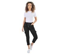 Womens Plain Magic Italian Cargo Trouser, Ladies Lagenlook Comfy Ruched Pocket Crushed Casual Summer Joggers Stretchy Bottom Pants (Black, 10-16)