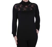 Womens Plain Polo Neck Long Sleeve Hip Length Lace Mesh Casual Blouse Tunic Top