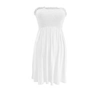 Women's Plain Printed Sheering Top Off-Shoulder Boobtube Style Shirt Ladies Beach Summer Mini Dress Gator Bandeau Oversized Strapless Boob Tube Plus Size White 12-14