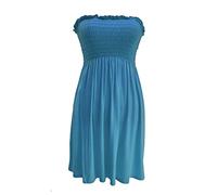 Women's Plain Printed Sheering Top Off-Shoulder Boobtube Style Shirt Ladies Beach Summer Mini Dress Gator Bandeau Oversized Strapless Boob Tube Plus Size Teal 12-14