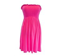 Women's Plain Printed Sheering Top Off-Shoulder Boobtube Style Shirt Ladies Beach Summer Mini Dress Gator Bandeau Oversized Strapless Boob Tube Plus Size Cerise 12-14