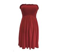 Women's Plain Printed Sheering Top Off-Shoulder Boobtube Style Shirt Ladies Beach Summer Mini Dress Gator Bandeau Oversized Strapless Boob Tube Plus Size Wine 20-22