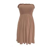 Women's Plain Printed Sheering Top Off-Shoulder Boobtube Style Shirt Ladies Beach Summer Mini Dress Gator Bandeau Oversized Strapless Boob Tube Plus Size Mocha 8-10