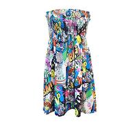 Women's Plain Printed Sheering Top Off-Shoulder Boobtube Style Shirt Ladies Beach Summer Mini Dress Gator Bandeau Oversized Strapless Boob Tube Plus Size Bang 12-14