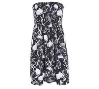 Women's Plain Printed Sheering Top Off-Shoulder Boobtube Style Shirt Ladies Beach Summer Mini Dress Gator Bandeau Oversized Strapless Boob Tube Plus Size Skull Rose 16-18
