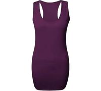 Ladies Plain Long Bodycon Racer Back Muscle Vest Womens Sleeveless Maxi Gym Top Purple