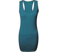 Ladies Plain Long Bodycon Racer Back Muscle Vest Womens Sleeveless Maxi Gym Top Teal
