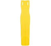 Womens Plain Racerback Maxi Dress Sleeveless Strap Maxi Ladies Scoop Neck Jersey Summer Casual Wear Racer Muscle Stretch Vest Dress Top Plus Sizes UK 8-26 Yellow