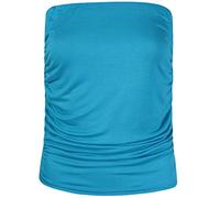 Womens Plain Ruched Ladies Sleeveless Gathered Elasticated Soft Stretch Strapless Bandeau Boob Tube Vest Top (14-16, Turquoise)