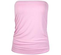 Womens Plain Ruched Ladies Sleeveless Gathered Elasticated Soft Stretch Strapless Bandeau Boob Tube Vest Top Baby Pink Size 8-10