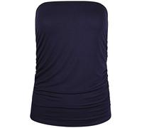 Womens Plain Ruched Ladies Sleeveless Gathered Elasticated Soft Stretch Strapless Bandeau Boob Tube Vest Top Navy Blue Size 18 - 20 (XXL)