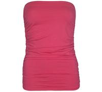 Womens Plain Ruched Ladies Sleeveless Gathered Elasticated Soft Stretch Strapless Bandeau Boob Tube Vest Top (18-20, Cerise)