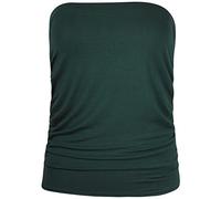 Womens Plain Ruched Ladies Sleeveless Gathered Elasticated Soft Stretch Strapless Bandeau Boob Tube Vest Top Dark Green Size 18 - 20 (XXL)