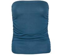 Womens Plain Ruched Ladies Sleeveless Gathered Elasticated Soft Stretch Strapless Bandeau Boob Tube Vest Top Teal Size 12 - 14
