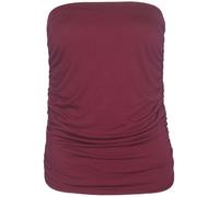 Womens Plain Ruched Ladies Sleeveless Gathered Elasticated Soft Stretch Strapless Bandeau Boob Tube Vest Top Burgundy Size 8-10