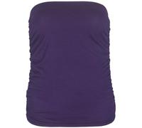 Womens Plain Ruched Ladies Sleeveless Gathered Elasticated Soft Stretch Strapless Bandeau Boob Tube Vest Top Purple Size 12 - 14
