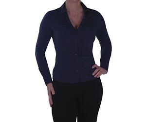 Womens Plain Ruched Long Sleeve Collared Skinny Fit Office Work Blouse Shirt