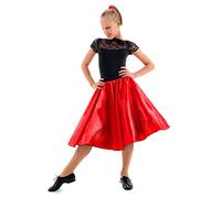 Women's Plain Satin 1950s Style Rock and roll Skirt for Themed Occasions, Nights, and Events (S (26" Waist), Red)