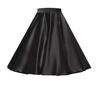 Women's Plain Satin 1950s Style Rock and roll Skirt for Themed Occasions, Nights, and Events (XL (32" Waist), Black)