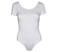 Womens Plain Short Cap Sleeve Ladies Popper Stud Fastening Round Scoop Neckline Stretch Bodysuit Leotard T-Shirt Top White Size 12 - 14
