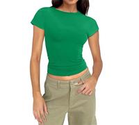 Women's Plain Short Sleeve Crew Neck T-Shirt Top, Light green, S