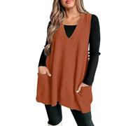 Women's Plain Sleeveless Jumper Fashion V Neck Layered Knit Sweaters Vest Loose Oversized Autumn Warm Fleece Sweater Vest Plain Modern Loungewear Knitted Jumper Tank Top Cute Drop Pockets Wine