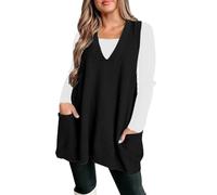 Women's Plain Sleeveless Jumper Fashion V Neck Layered Knit Sweaters Vest Loose Oversized Autumn Warm Fleece Sweater Vest Plain Modern Loungewear Knitted Jumper Tank Top Cute Drop Pockets Black