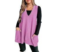 Women's Plain Sleeveless Jumper Fashion V Neck Layered Knit Sweaters Vest Loose Oversized Autumn Warm Fleece Sweater Vest Plain Modern Loungewear Knitted Jumper Tank Top Cute Drop Pockets Pink