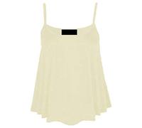 Womens Plain Sleeveless Ladies Round Scoop Neckline Stretch Slim Straps Strappy Flared Swing Camisole T-Shirt Vest Top Vest Cream Size 12 - 14 (M/L)